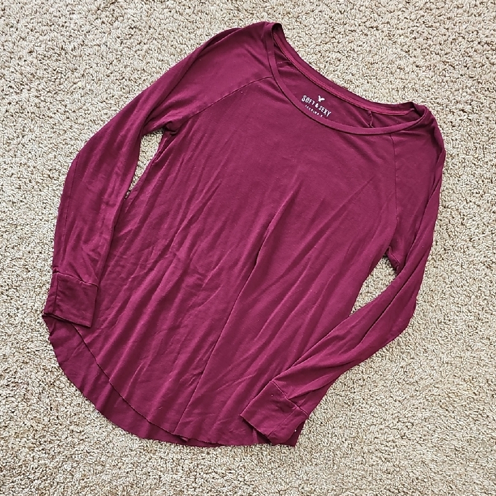 American Eagle Outfitters Rich Burgundy Long Sleeve Tee